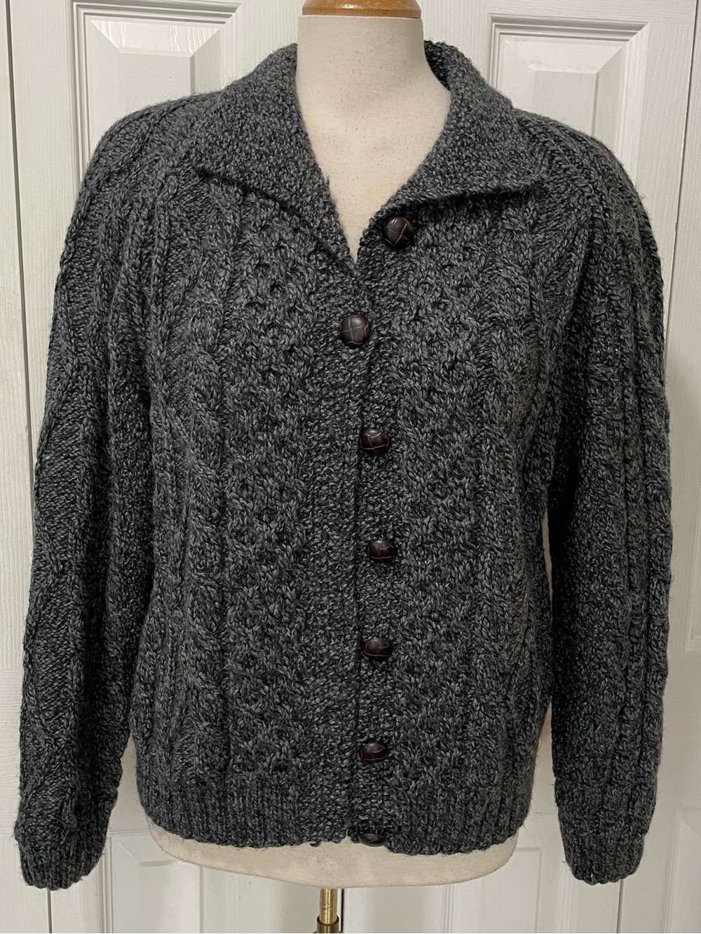 Carriage Donn Women’s Charcoal Cable Knit Button-Front Cardigan Sweater